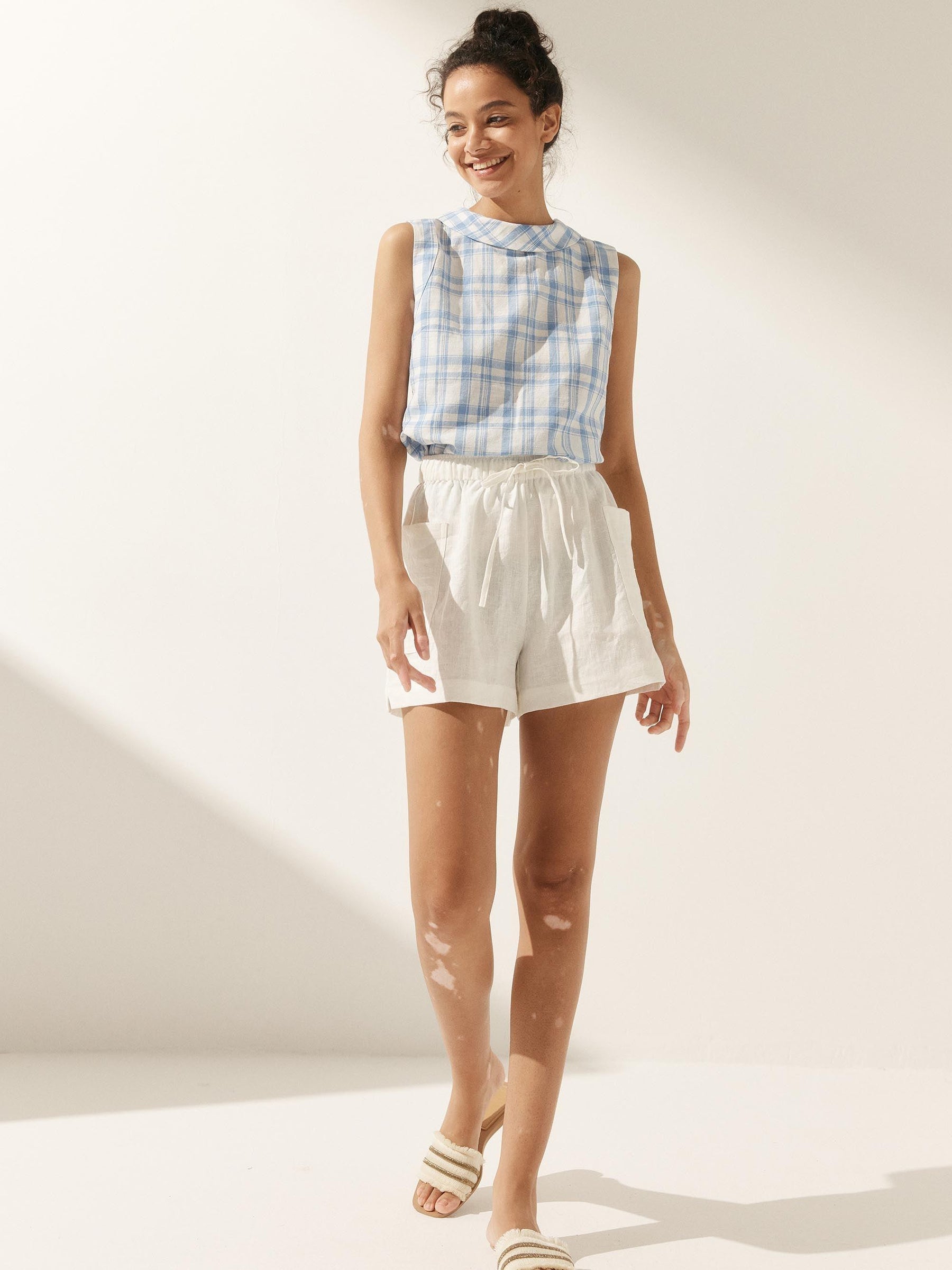 100% Linen Draped Collar Tank Top JACQUELINE - Glamourous Grace