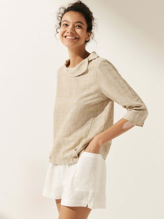 Linen Round Soft-Fold Collar Top LAURA - Glamourous Grace
