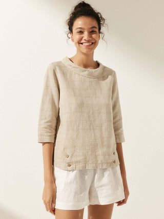Linen Round Soft-Fold Collar Top LAURA - Glamourous Grace