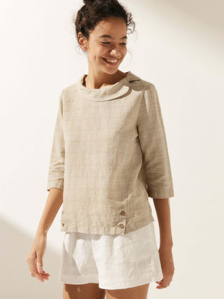 Linen Round Soft-Fold Collar Top LAURA - Glamourous Grace