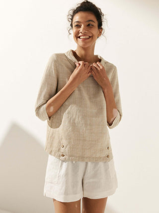 Linen Round Soft-Fold Collar Top LAURA - Glamourous Grace