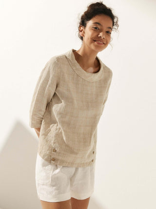 Linen Round Soft-Fold Collar Top LAURA - Glamourous Grace