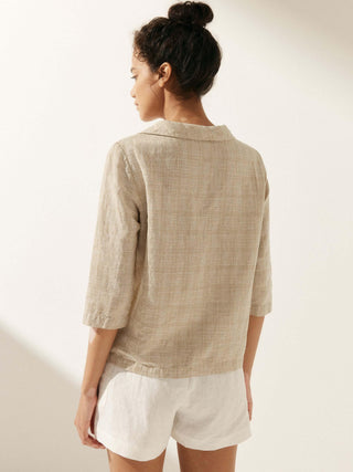 Linen Round Soft-Fold Collar Top LAURA - Glamourous Grace
