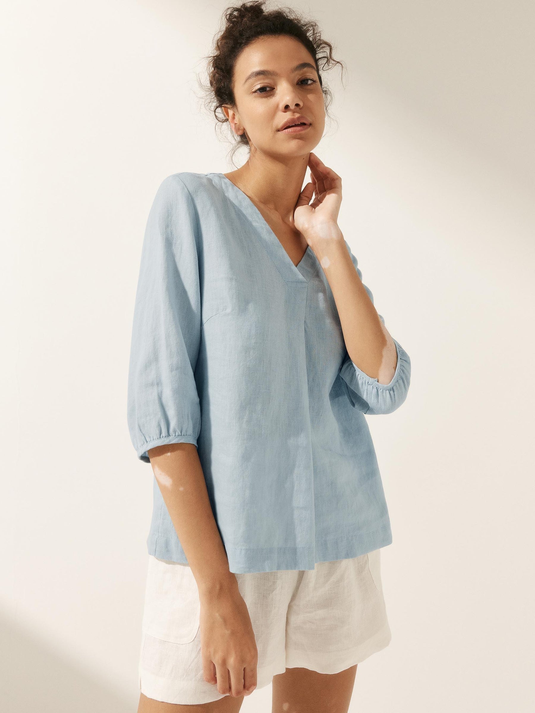 100% Linen Puff Sleeves Top LEAH - Glamourous Grace
