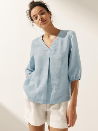 100% Linen Puff Sleeves Top LEAH - Glamourous Grace