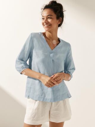 100% Linen Puff Sleeves Top LEAH - Glamourous Grace