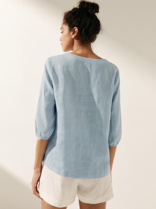 100% Linen Puff Sleeves Top LEAH - Glamourous Grace