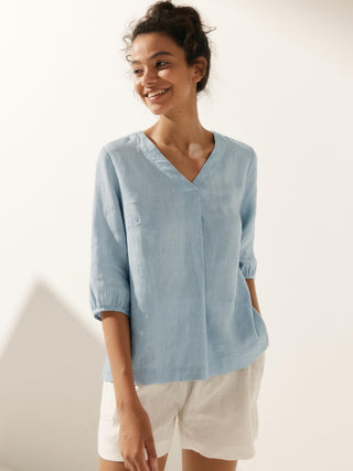100% Linen Puff Sleeves Top LEAH - Glamourous Grace