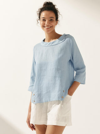 Linen Round Soft-Fold Collar Top LAURA - Glamourous Grace