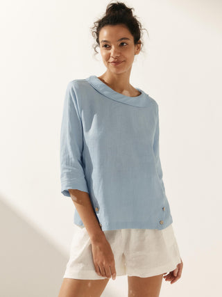 Linen Round Soft-Fold Collar Top LAURA - Glamourous Grace