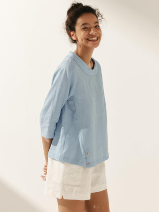 Linen Round Soft-Fold Collar Top LAURA - Glamourous Grace