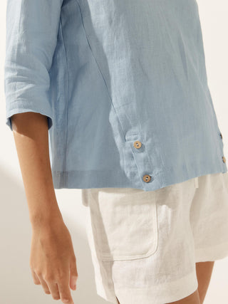 Linen Round Soft-Fold Collar Top LAURA - Glamourous Grace
