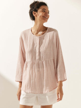 Linen Checked Long-Sleeved Top CAROLINE - Glamourous Grace