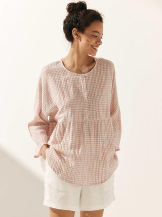 Linen Checked Long-Sleeved Top CAROLINE - Glamourous Grace
