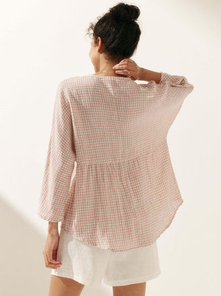 Linen Checked Long-Sleeved Top CAROLINE - Glamourous Grace