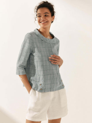 Linen Round Soft-Fold Collar Top LAURA - Glamourous Grace