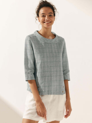 Linen Round Soft-Fold Collar Top LAURA - Glamourous Grace