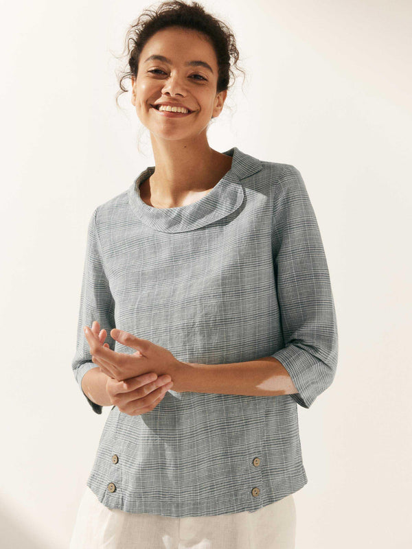 Linen Round Soft-Fold Collar Top LAURA - Glamourous Grace