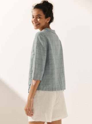 Linen Round Soft-Fold Collar Top LAURA - Glamourous Grace