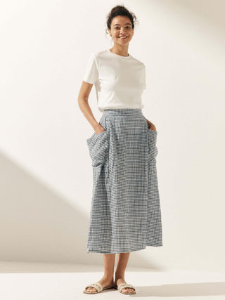 100% Linen Elastic Waist Skirt MARINA - Glamourous Grace