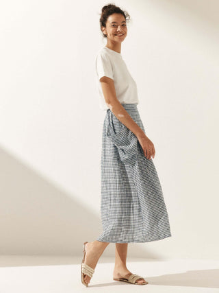 Linen Checked Elastic Waist Skirt MARINA - Glamourous Grace
