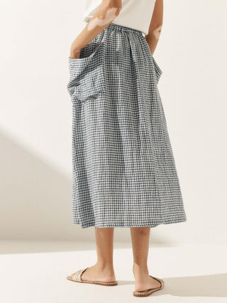 Linen Checked Elastic Waist Skirt MARINA - Glamourous Grace