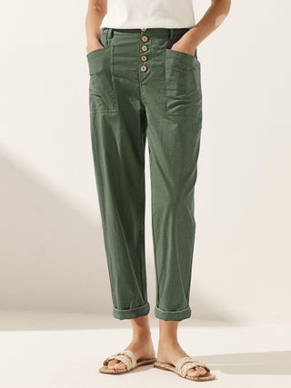 Linen Simple Button Fly Trousers HEIDI - Glamourous Grace
