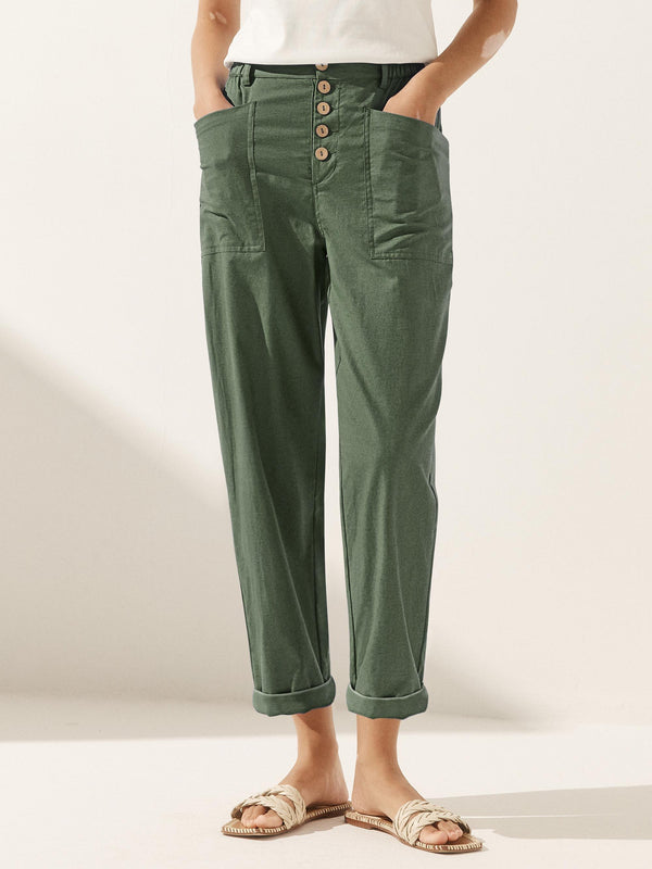 Linen Simple Button Fly Trousers HEIDI - Glamourous Grace