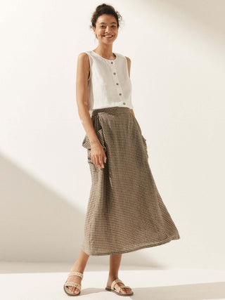 Linen Checked Elastic Waist Skirt MARINA - Glamourous Grace
