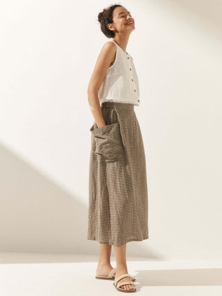 Linen Checked Elastic Waist Skirt MARINA - Glamourous Grace