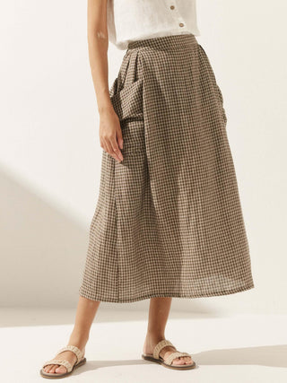 Linen Checked Elastic Waist Skirt MARINA - Glamourous Grace