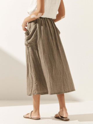 Linen Checked Elastic Waist Skirt MARINA - Glamourous Grace