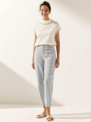 LINTICO linen blend button fly trousers from the HEIDI collection, featuring a simple design and relaxed fit.