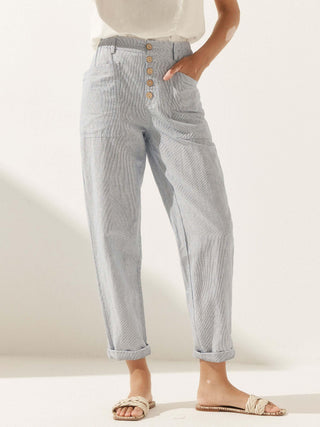 LINTICO Linen Simple Button Fly Trousers in a breathable linen blend, featuring a relaxed fit and classic button fly design.