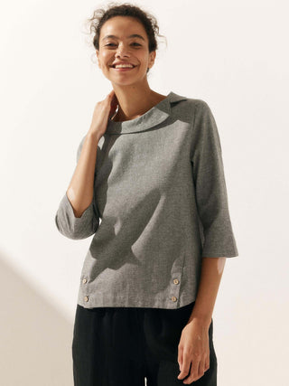 Linen Round Soft-Fold Collar Top LAURA - Glamourous Grace