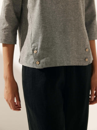 Linen Round Soft-Fold Collar Top LAURA - Glamourous Grace