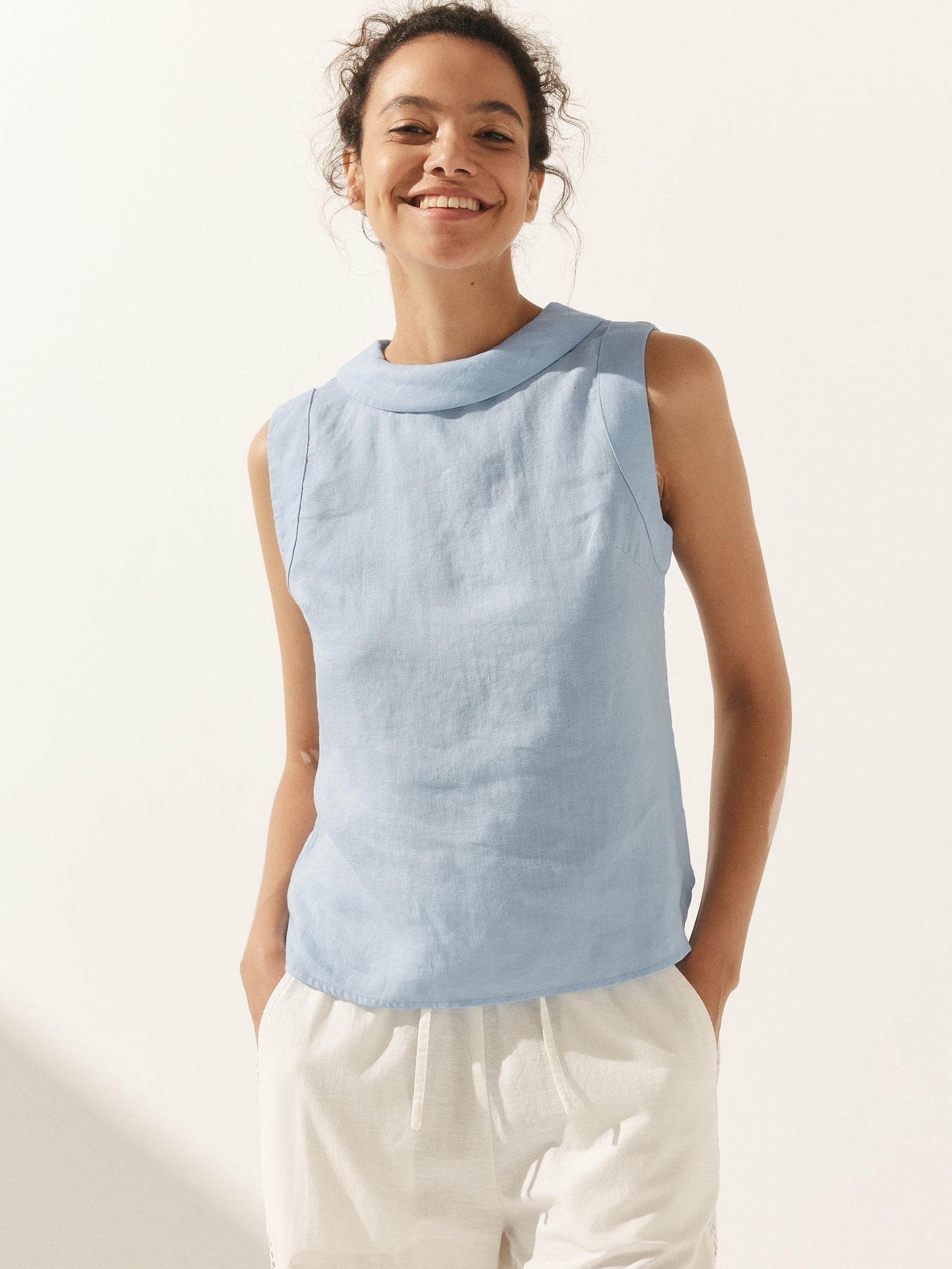 100% Linen Draped Collar Tank Top JACQUELINE - Glamourous Grace