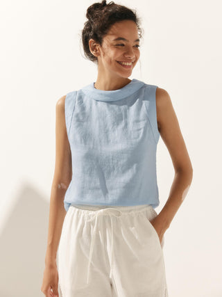 LINTICO Jacqueline linen tank top with draped collar, sleeveless design, lightweight and breathable for casual wear.