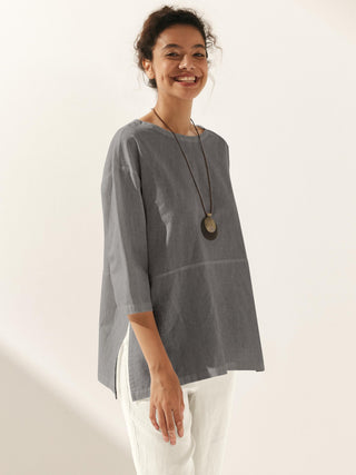 Linen White Boat Neck Oversized Top AVA - Glamourous Grace