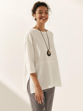 Linen White Boat Neck Oversized Top AVA - Glamourous Grace