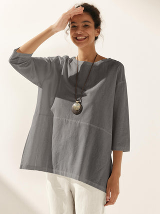 Linen White Boat Neck Oversized Top AVA - Glamourous Grace
