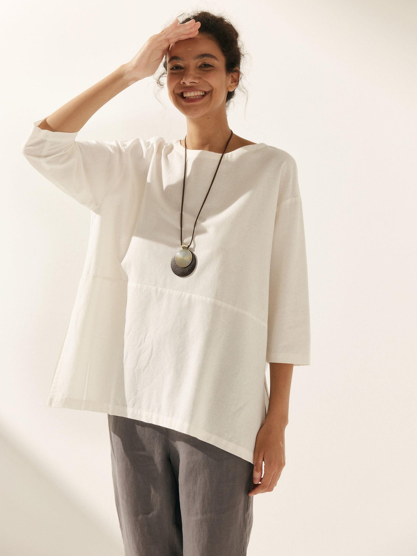 Linen White Boat Neck Oversized Top AVA - Glamourous Grace