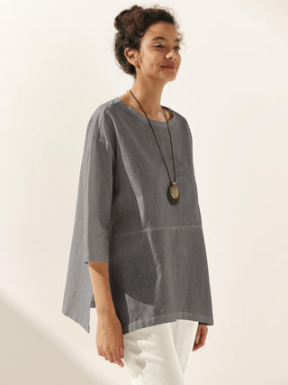 Linen White Boat Neck Oversized Top AVA - Glamourous Grace