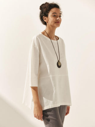 Linen White Boat Neck Oversized Top AVA - Glamourous Grace