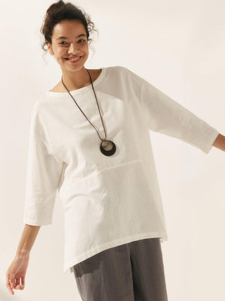 Linen White Boat Neck Oversized Top AVA - Glamourous Grace