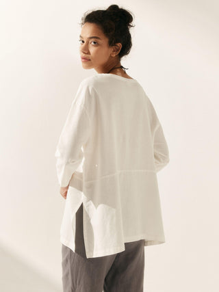Linen White Boat Neck Oversized Top AVA - Glamourous Grace