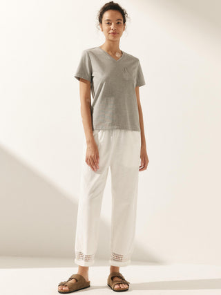 Linen Hollow Lace Stitching Elastic Waist Ankle Length Pants RITA - Glamourous Grace