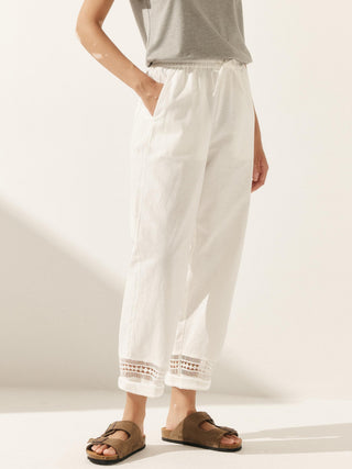 Linen Hollow Lace Stitching Elastic Waist Ankle Length Pants RITA - Glamourous Grace