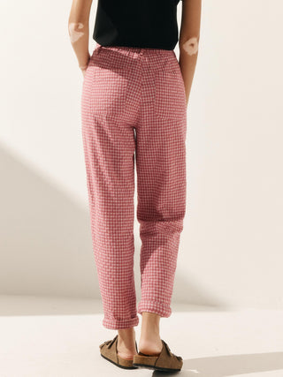 LINTICO Heidi linen blend button fly trousers in neutral color, casual bottoms with a relaxed fit and simple design.