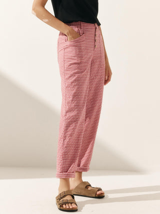 LINTICO Linen Simple Button Fly Trousers HEIDI in beige with front pockets and relaxed fit, made from breathable linen blend fabric.